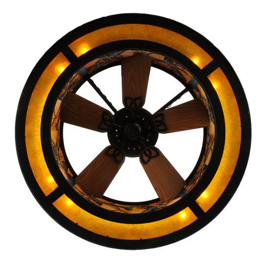 Meyda Lighting Whispering Pines 44" 8-Light Mahogany Bronze Chandelier With Amber Mica Shade Glass and 29" Wood Fan