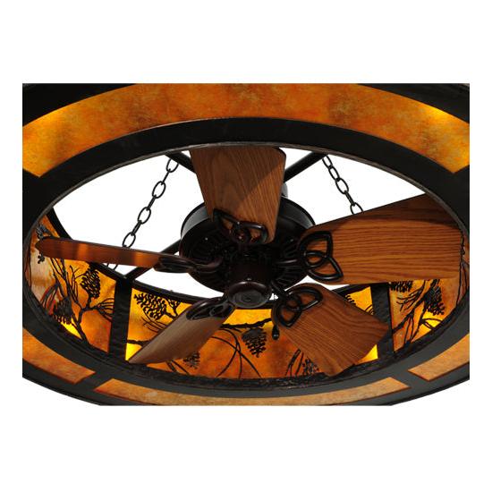 Meyda Lighting Whispering Pines 44" 8-Light Mahogany Bronze Chandelier With Amber Mica Shade Glass and 29" Wood Fan