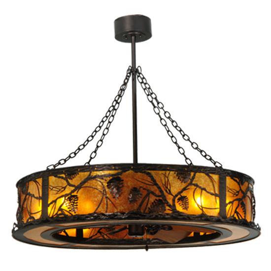 Meyda Lighting Whispering Pines 44" 8-Light Mahogany Bronze Chandelier With Amber Mica Shade Glass and 29" Wood Fan
