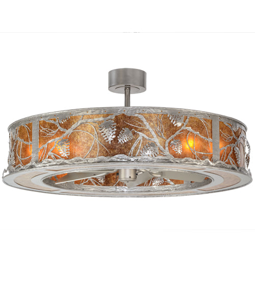 Meyda Lighting Whispering Pines 44" 8-Light Nickel Chandelier With Amber Mica Shade Glass and Fan