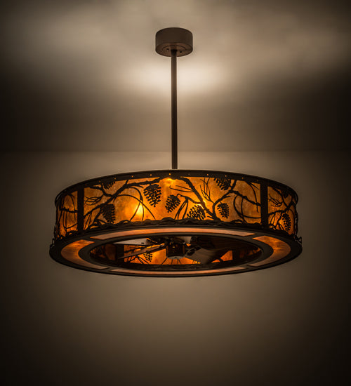 Meyda Lighting Whispering Pines 45" 12-Light Cafe Noir Chandelier With Amber Mica Shade Glass