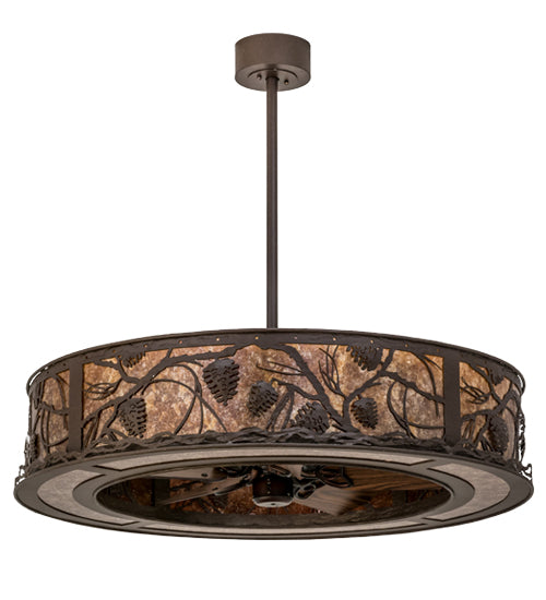 Meyda Lighting Whispering Pines 45" 12-Light Cafe Noir Chandelier With Amber Mica Shade Glass