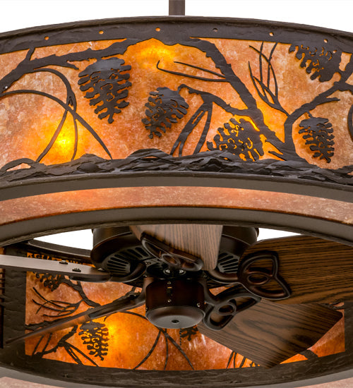 Meyda Lighting Whispering Pines 45" 12-Light Cafe Noir Chandelier With Amber Mica Shade Glass