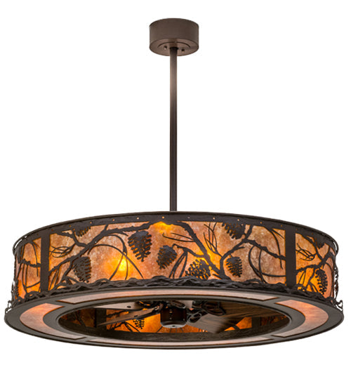 Meyda Lighting Whispering Pines 45" 12-Light Cafe Noir Chandelier With Amber Mica Shade Glass
