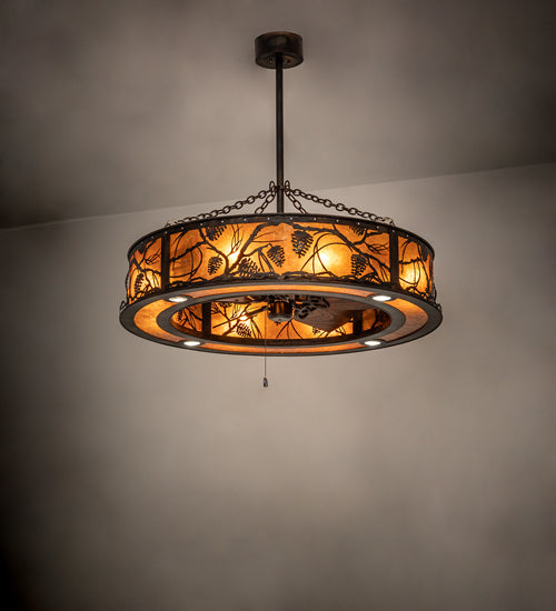 Meyda Lighting Whispering Pines 45" 12-Light Dark Burnished Antique Copper Chandelier With Amber Mica Shade Glass and Fan