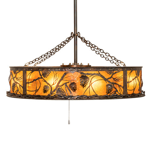 Meyda Lighting Whispering Pines 45" 12-Light Dark Burnished Antique Copper Chandelier With Amber Mica Shade Glass and Fan