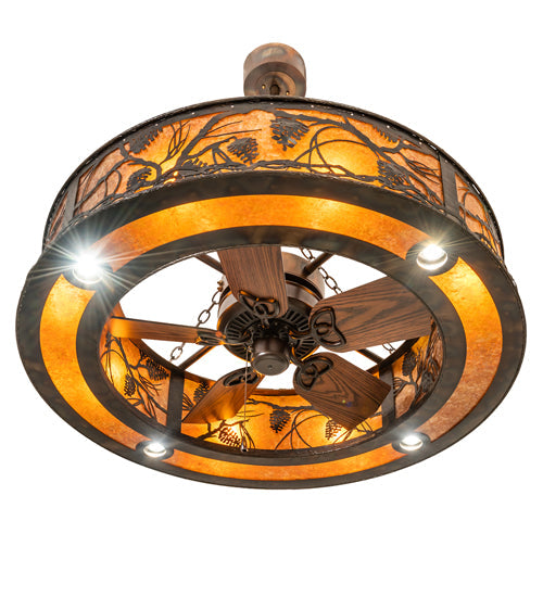 Meyda Lighting Whispering Pines 45" 12-Light Dark Burnished Antique Copper Chandelier With Amber Mica Shade Glass and Fan