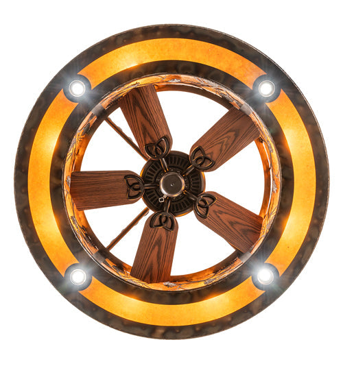 Meyda Lighting Whispering Pines 45" 12-Light Dark Burnished Antique Copper Chandelier With Amber Mica Shade Glass and Fan