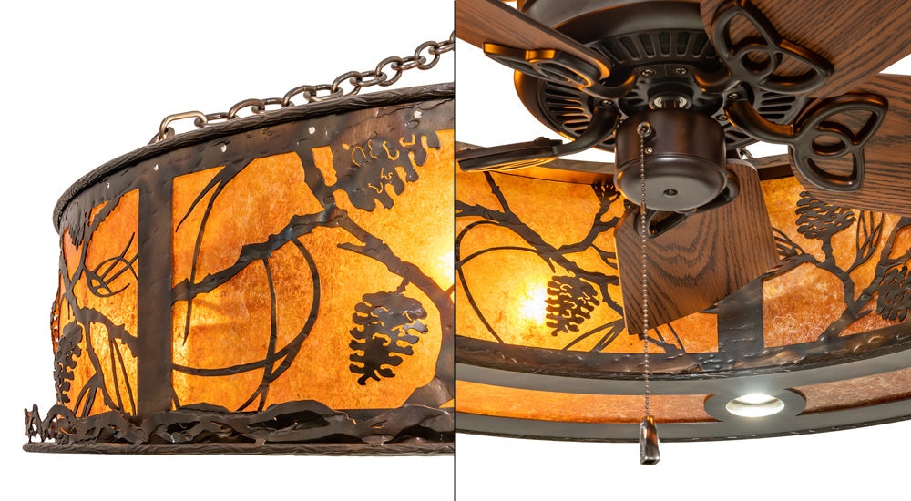 Meyda Lighting Whispering Pines 45" 12-Light Dark Burnished Antique Copper Chandelier With Amber Mica Shade Glass and Fan