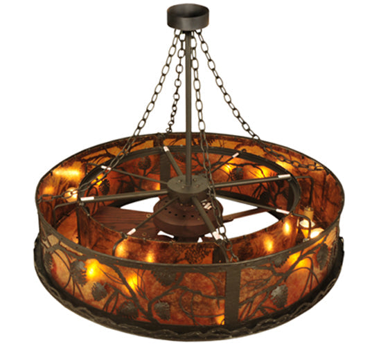 Meyda Lighting Whispering Pines 45" 12-Light Oil Rubbed Bronze Chandelier With Amber Mica Shade Glass and Fan