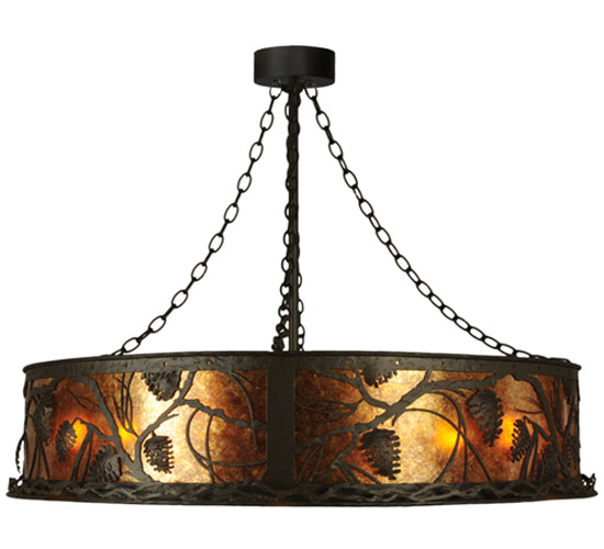 Meyda Lighting Whispering Pines 45" 12-Light Oil Rubbed Bronze Chandelier With Amber Mica Shade Glass and Fan