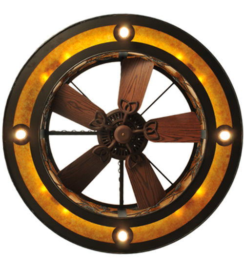 Meyda Lighting Whispering Pines 45" 12-Light Oil Rubbed Bronze Chandelier With Amber Mica Shade Glass and Fan