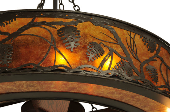 Meyda Lighting Whispering Pines 45" 12-Light Oil Rubbed Bronze Chandelier With Amber Mica Shade Glass and Fan