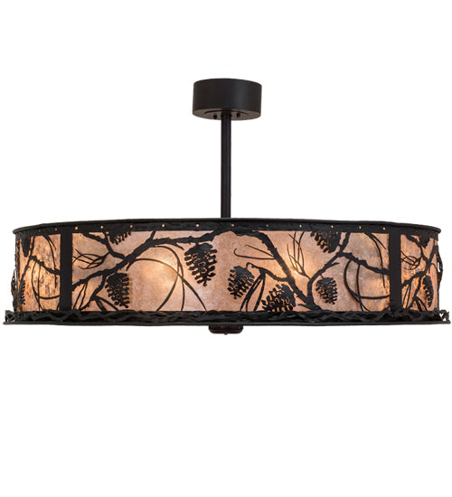 Meyda Lighting Whispering Pines 45" 12-Light Textured Black Chandelier With Silver Mica Shade Glass and Fan