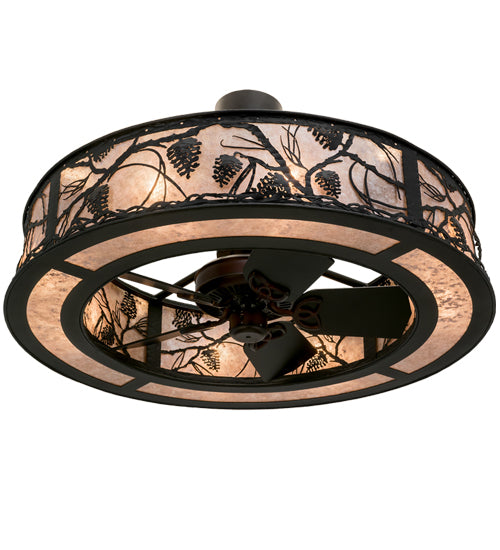 Meyda Lighting Whispering Pines 45" 12-Light Textured Black Chandelier With Silver Mica Shade Glass and Fan