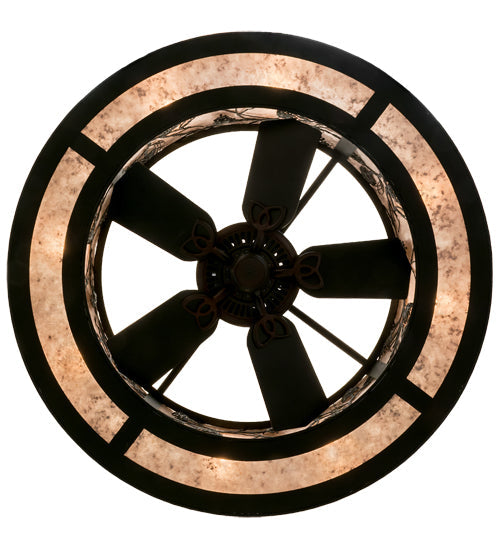 Meyda Lighting Whispering Pines 45" 12-Light Textured Black Chandelier With Silver Mica Shade Glass and Fan