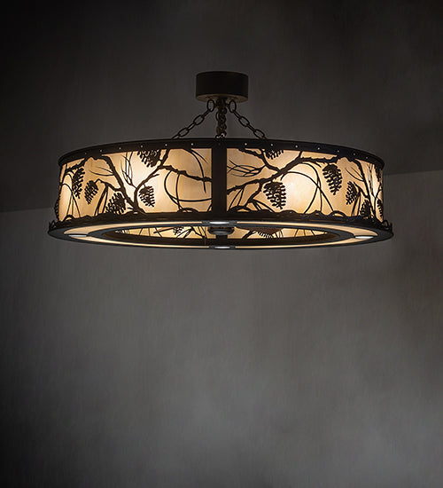 Meyda Lighting Whispering Pines 45" 12-Light Wrought Iron Chandelier With Beige Botticino Idalight Shade and Fan
