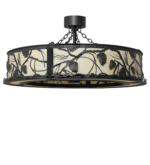 Meyda Lighting Whispering Pines 45" 12-Light Wrought Iron Chandelier With Beige Botticino Idalight Shade and Fan