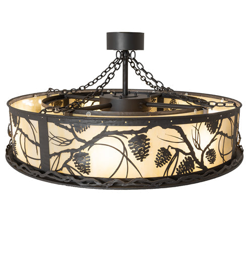 Meyda Lighting Whispering Pines 45" 12-Light Wrought Iron Chandelier With Beige Botticino Idalight Shade and Fan