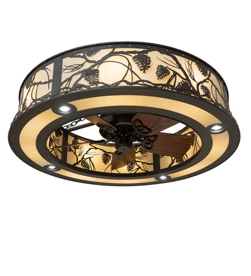 Meyda Lighting Whispering Pines 45" 12-Light Wrought Iron Chandelier With Beige Botticino Idalight Shade and Fan