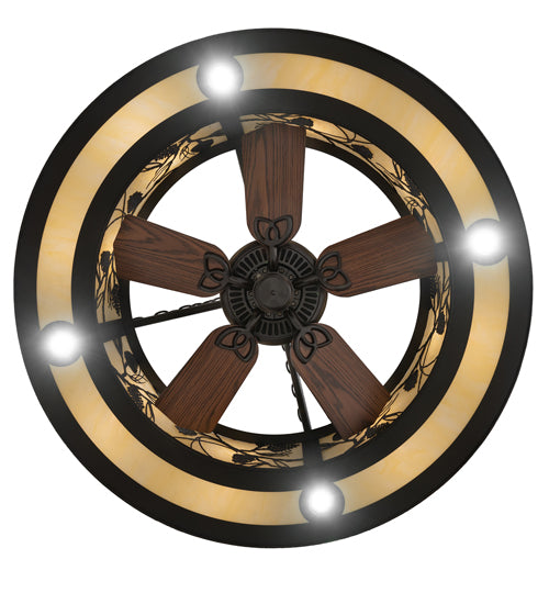Meyda Lighting Whispering Pines 45" 12-Light Wrought Iron Chandelier With Beige Botticino Idalight Shade and Fan