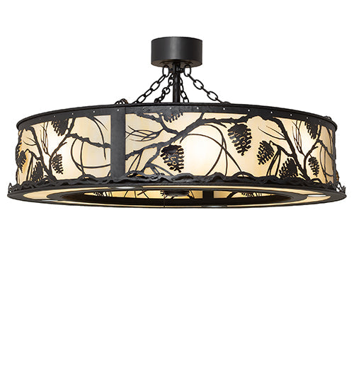 Meyda Lighting Whispering Pines 45" 12-Light Wrought Iron Chandelier With Beige Botticino Idalight Shade and Fan