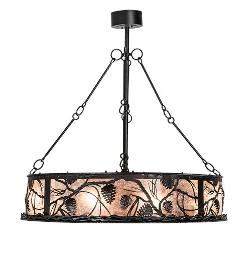 Meyda Lighting Whispering Pines 45" 16-Light Black Satin Wrought Iron Chandelier With Silver Mica Shade Glass and Fan