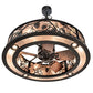 Meyda Lighting Whispering Pines 45" 16-Light Black Satin Wrought Iron Chandelier With Silver Mica Shade Glass and Fan