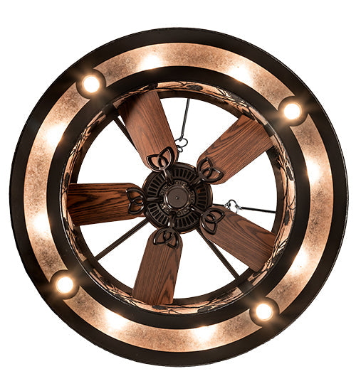 Meyda Lighting Whispering Pines 45" 16-Light Black Satin Wrought Iron Chandelier With Silver Mica Shade Glass and Fan