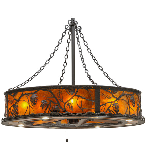 Meyda Lighting Whispering Pines 45" 16-Light Oil Rubbed Bronze Chandelier With Amber Mica Shade Glass and Fan