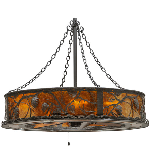 Meyda Lighting Whispering Pines 45" 16-Light Oil Rubbed Bronze Chandelier With Amber Mica Shade Glass and Fan
