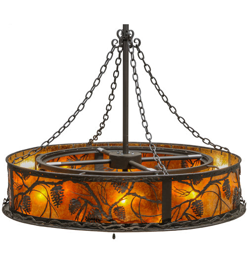 Meyda Lighting Whispering Pines 45" 16-Light Oil Rubbed Bronze Chandelier With Amber Mica Shade Glass and Fan