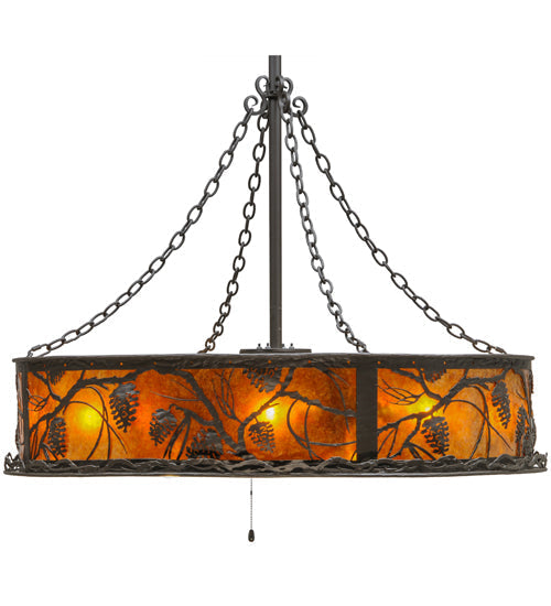 Meyda Lighting Whispering Pines 45" 16-Light Oil Rubbed Bronze Chandelier With Amber Mica Shade Glass and Fan