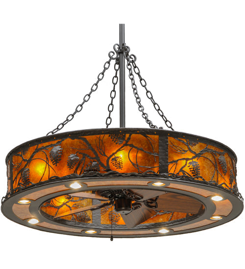 Meyda Lighting Whispering Pines 45" 16-Light Oil Rubbed Bronze Chandelier With Amber Mica Shade Glass and Fan