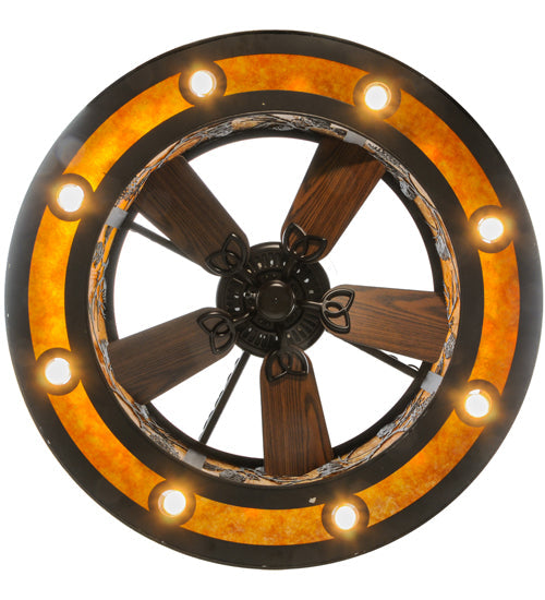 Meyda Lighting Whispering Pines 45" 16-Light Oil Rubbed Bronze Chandelier With Amber Mica Shade Glass and Fan