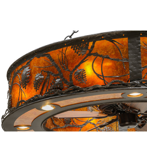 Meyda Lighting Whispering Pines 45" 16-Light Oil Rubbed Bronze Chandelier With Amber Mica Shade Glass and Fan