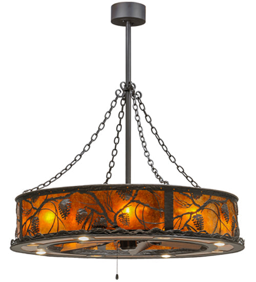 Meyda Lighting Whispering Pines 45" 16-Light Oil Rubbed Bronze Chandelier With Amber Mica Shade Glass and Fan