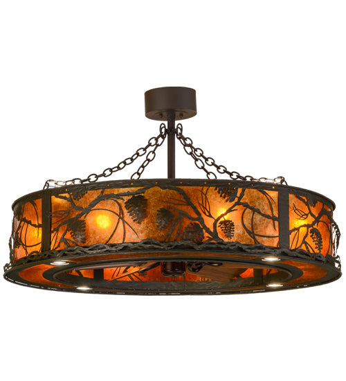 Meyda Lighting Whispering Pines 45" 16-Light Oil Rubbed Bronze Chandelier With Amber Mica Shade Glass and Fan