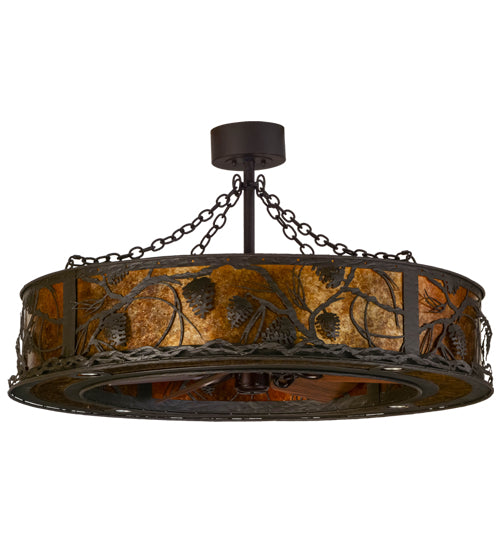Meyda Lighting Whispering Pines 45" 16-Light Oil Rubbed Bronze Chandelier With Amber Mica Shade Glass and Fan