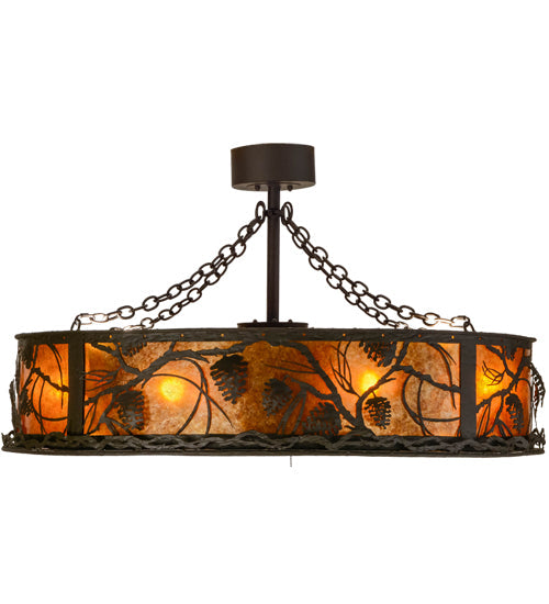 Meyda Lighting Whispering Pines 45" 16-Light Oil Rubbed Bronze Chandelier With Amber Mica Shade Glass and Fan