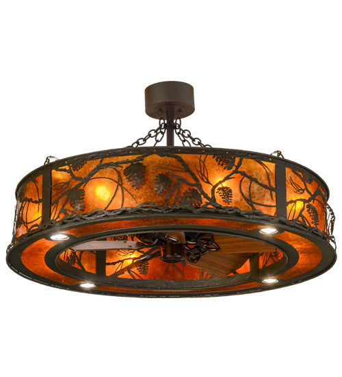 Meyda Lighting Whispering Pines 45" 16-Light Oil Rubbed Bronze Chandelier With Amber Mica Shade Glass and Fan