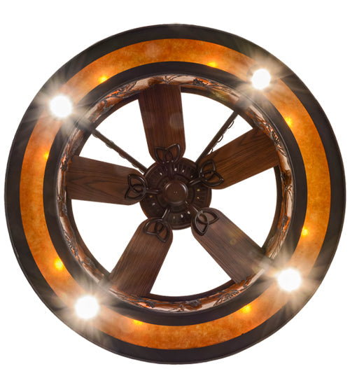 Meyda Lighting Whispering Pines 45" 16-Light Oil Rubbed Bronze Chandelier With Amber Mica Shade Glass and Fan