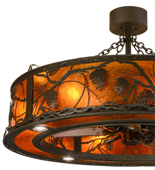 Meyda Lighting Whispering Pines 45" 16-Light Oil Rubbed Bronze Chandelier With Amber Mica Shade Glass and Fan