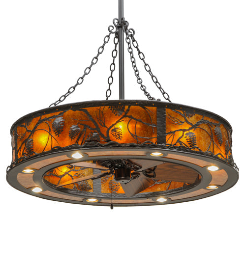 Meyda Lighting Whispering Pines 45" 16-Light Oil Rubbed Bronze Chandelier With Amber Mica Shade Glass and Fan