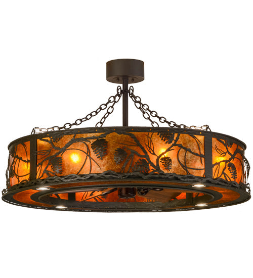 Meyda Lighting Whispering Pines 45" 16-Light Oil Rubbed Bronze Chandelier With Amber Mica Shade Glass and Fan