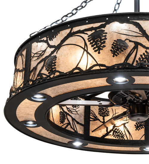 Meyda Lighting Whispering Pines 45" 24-Light Matte Black Chandelier With Silver Mica Shade Glass and Fan