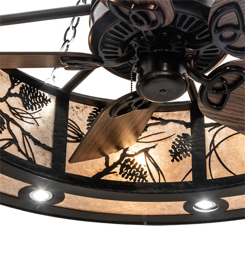Meyda Lighting Whispering Pines 45" 24-Light Matte Black Chandelier With Silver Mica Shade Glass and Fan