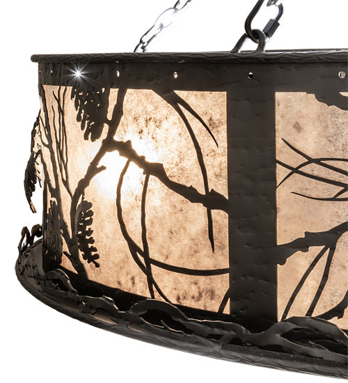 Meyda Lighting Whispering Pines 45" 24-Light Matte Black Chandelier With Silver Mica Shade Glass and Fan