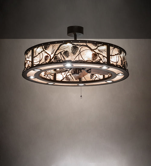 Meyda Lighting Whispering Pines 45" 24-Light Oil Rubbed Bronze Chandelier With Silver Mica Shade Glass and Fan