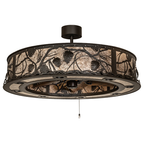 Meyda Lighting Whispering Pines 45" 24-Light Oil Rubbed Bronze Chandelier With Silver Mica Shade Glass and Fan